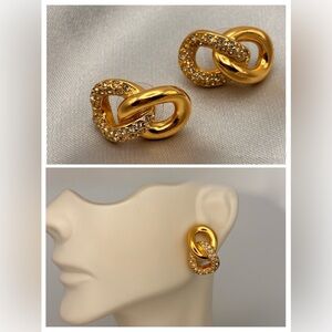 Elegance Interlocking Gold & Crystal Pave Knot Stud Earrings